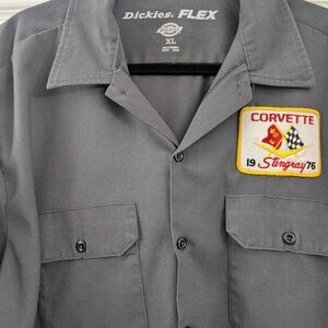 Dickies Flex Charcoal Gray Work Shirt with Vintage Stingray 1976 Corvette Patch